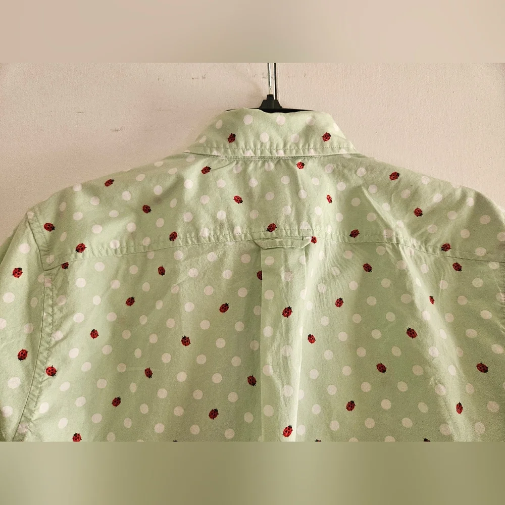 LAND'S END Men's Shirt Short Sleeves Button up Casual Sage with Lady Bugs Size S - Picture 5 of 8